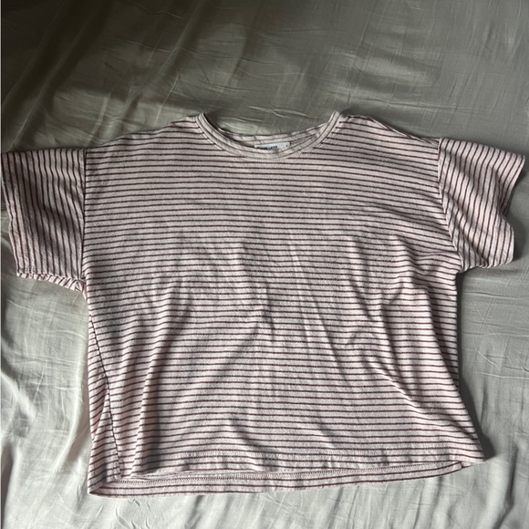 Marine Layer Lydia Textured Stripe Tee Pale Blush/Burgundy - Picture 1 of 2
